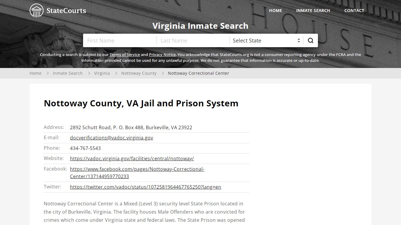 Nottoway County, VA Jail and Prison System - State Courts